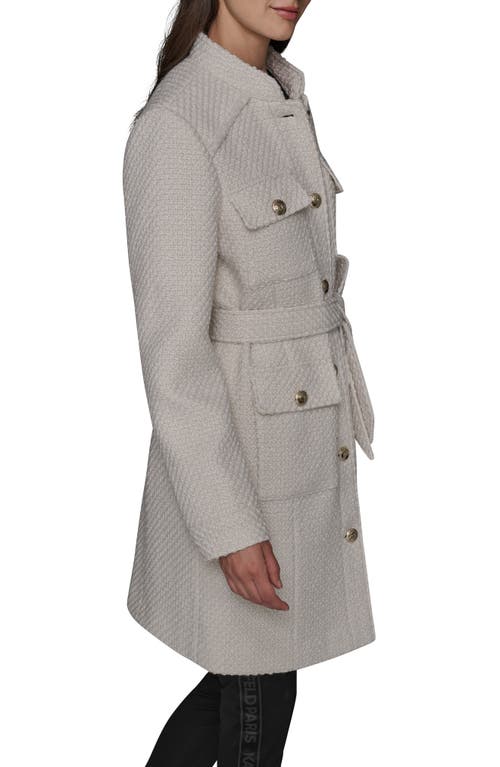 Karl Lagerfeld Paris Belted Wool Blend Coat In Gray