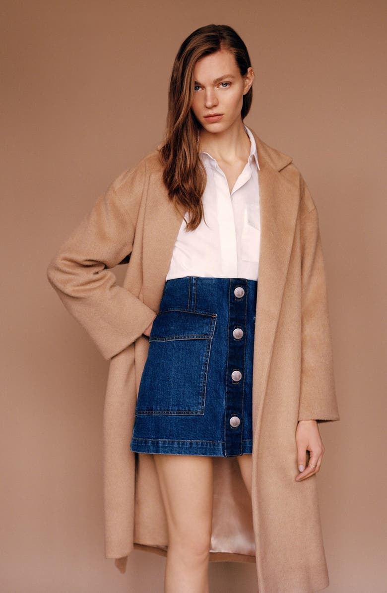 Topshop Long Belted Coat, Alternate, color, 