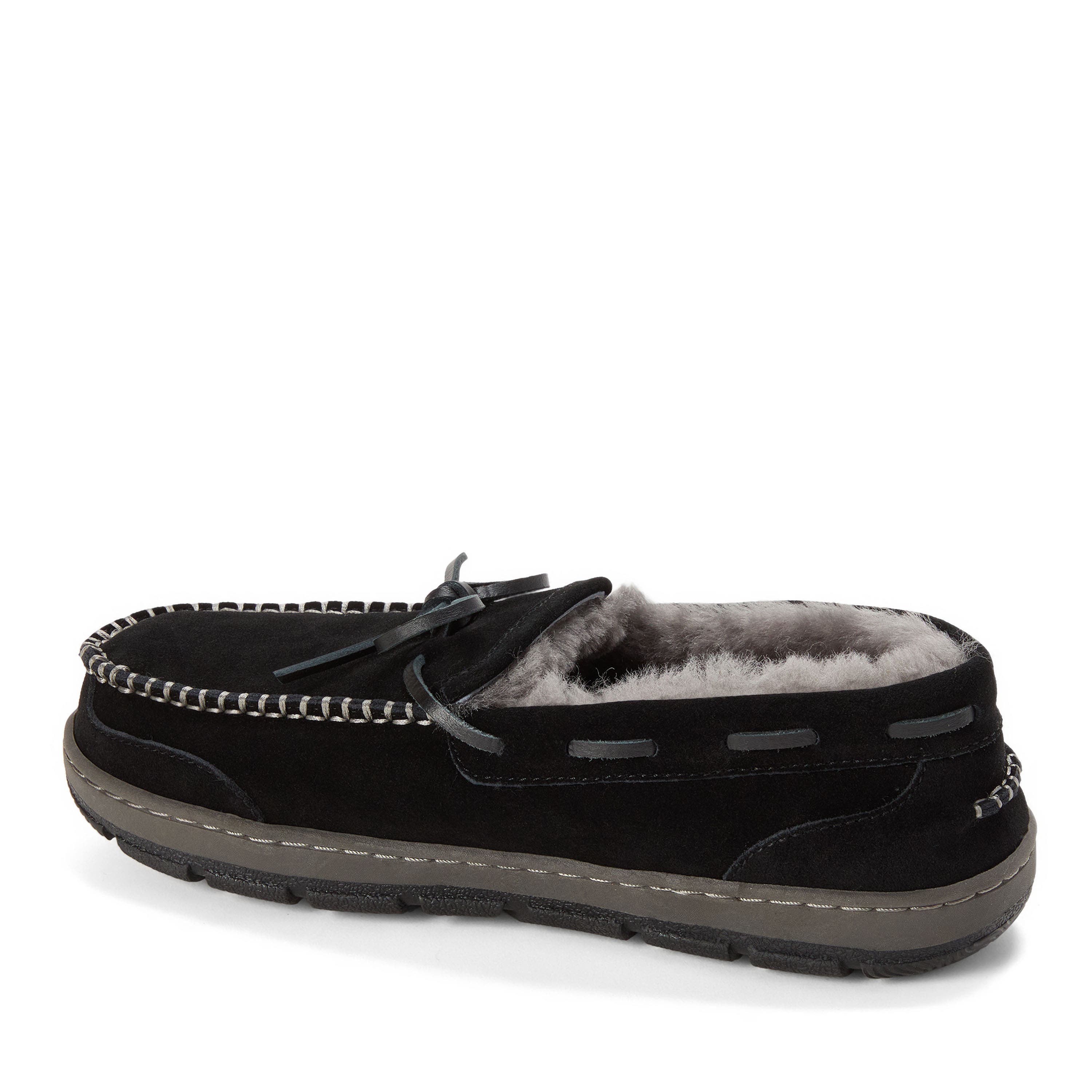 DEARFOAMS Fireside Forster Genuine Shearling Moccasin, Alternate, color, Black