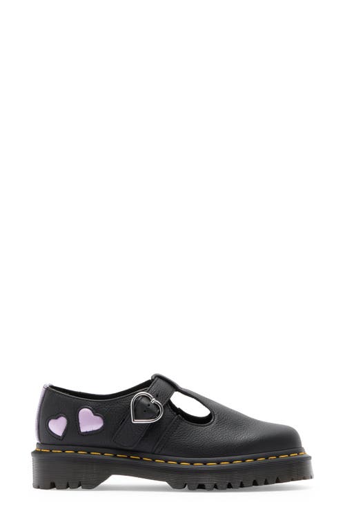 Dr. Martens' Dr. Martens Polley Heart T-bar Shoe In Black Frosted Lavender Lilac