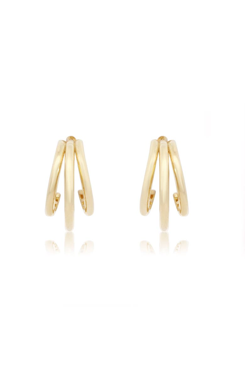 Gold Triple Hoop Earrings, Alternate, color, Yellow Gold