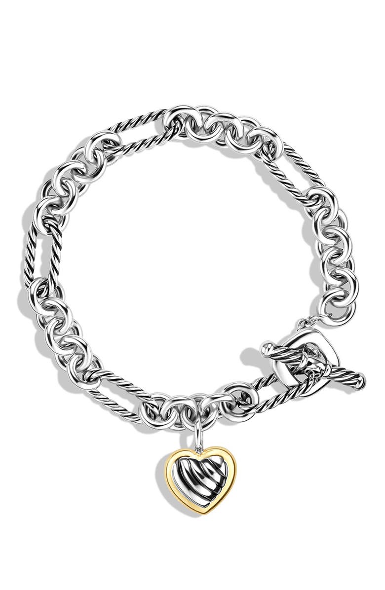 David Yurman 'Cable Heart' Two-Tone Charm Link Bracelet, Alternate, color, 