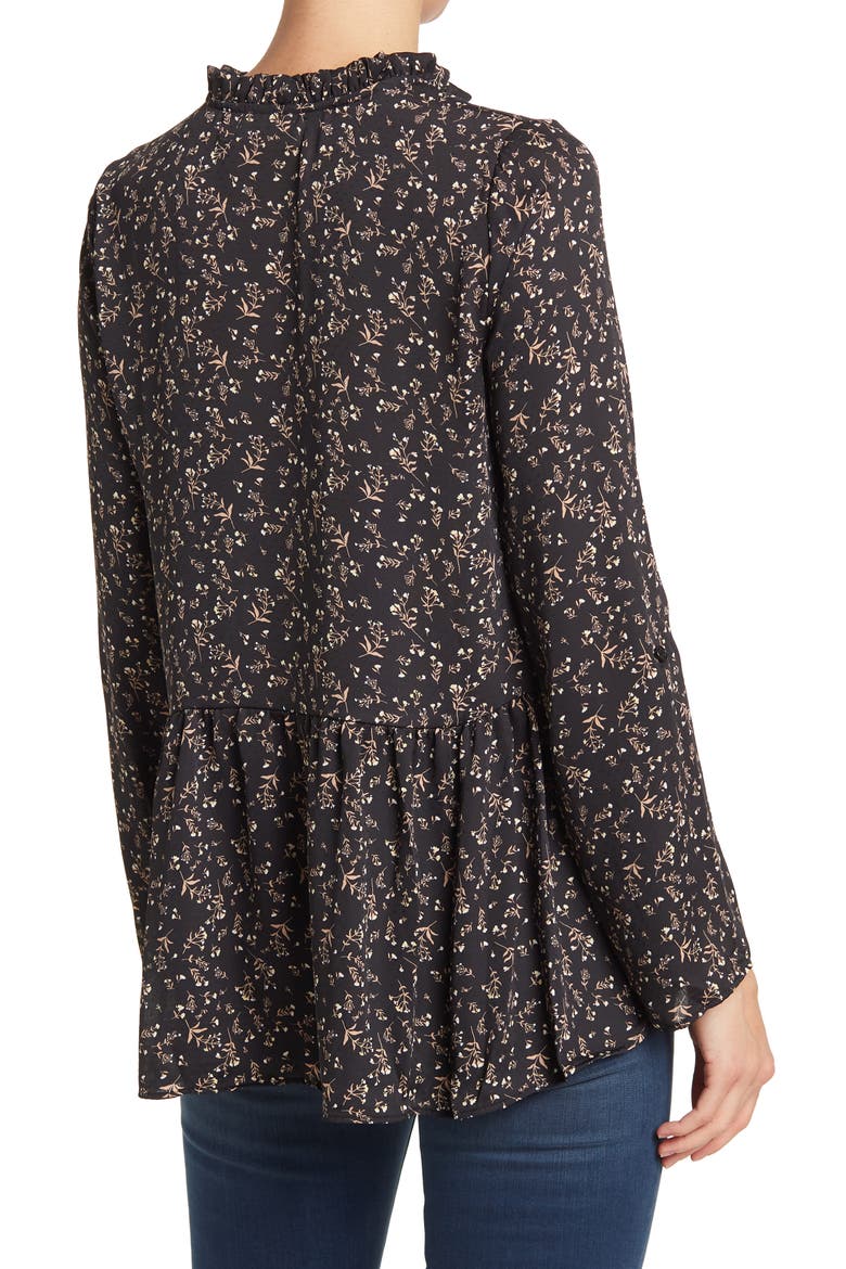Tab Sleeve Flounce Back Tunic, Alternate, color, IVORY BLACK DITSY