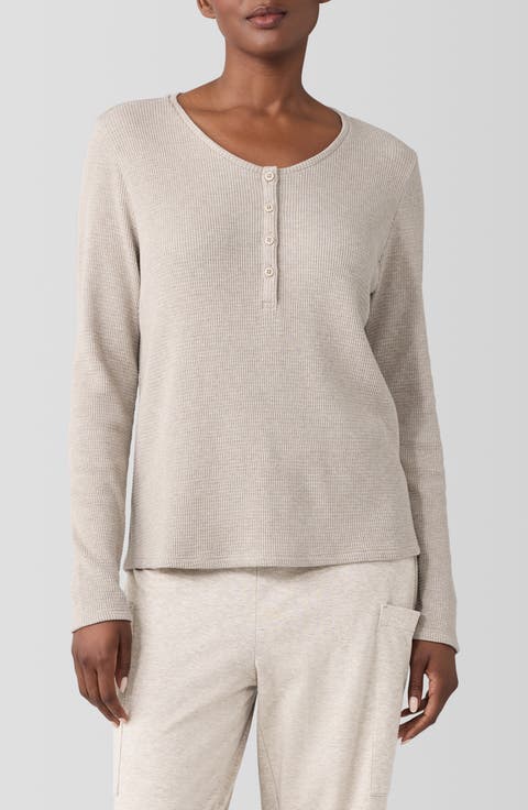 Organic Cotton Thermal Knit Henley Sleep Top