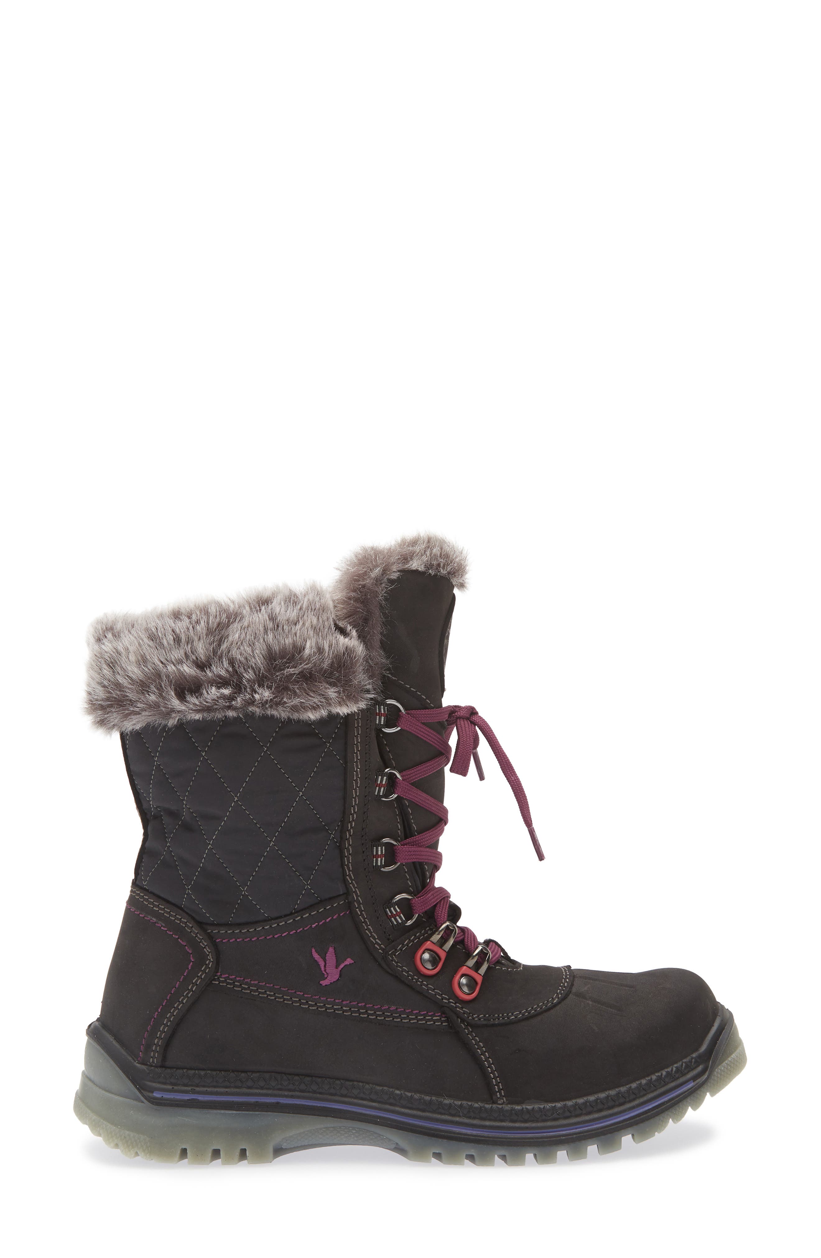 Leather & Wool Blend Mid Winter Boot, Alternate, color, BLACK / PURPLE LEATHER