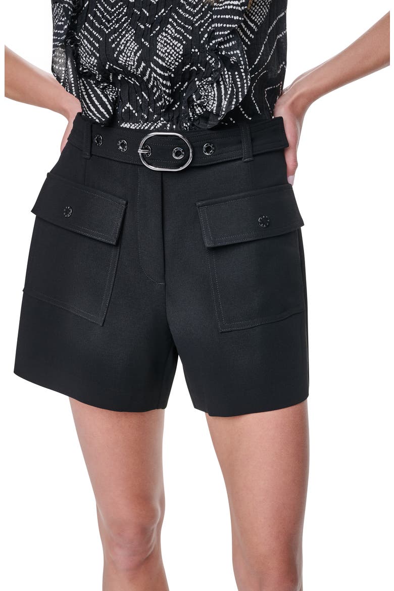 Belted Crepe Shorts, Alternate, color, BLACK