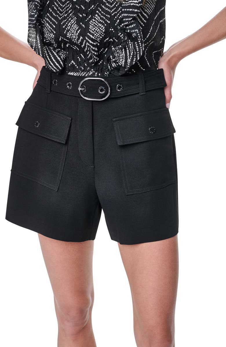 DKNY Belted Crepe Shorts, Alternate, color, Black