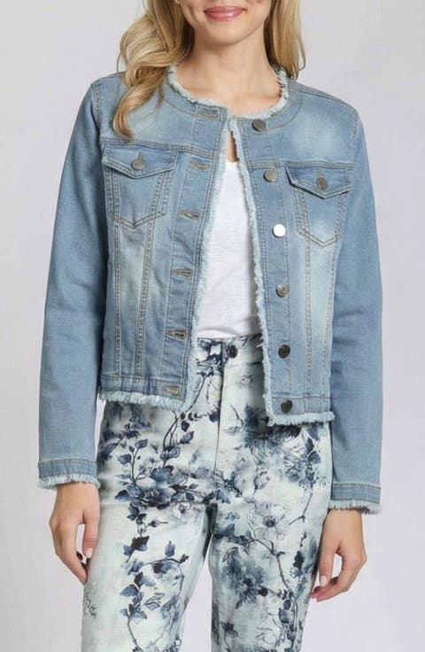 Frayed Collarless Denim Jacket