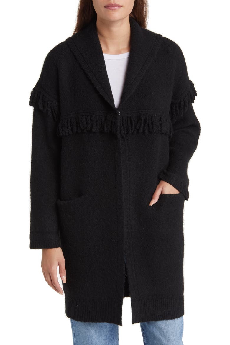 Fringe Yoke Cardigan, Alternate, color, BLACK