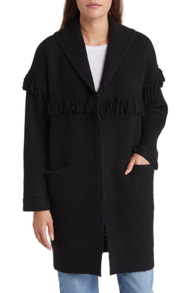 Wit & Wisdom Fringe Yoke Cardigan, Alternate, color, Black
