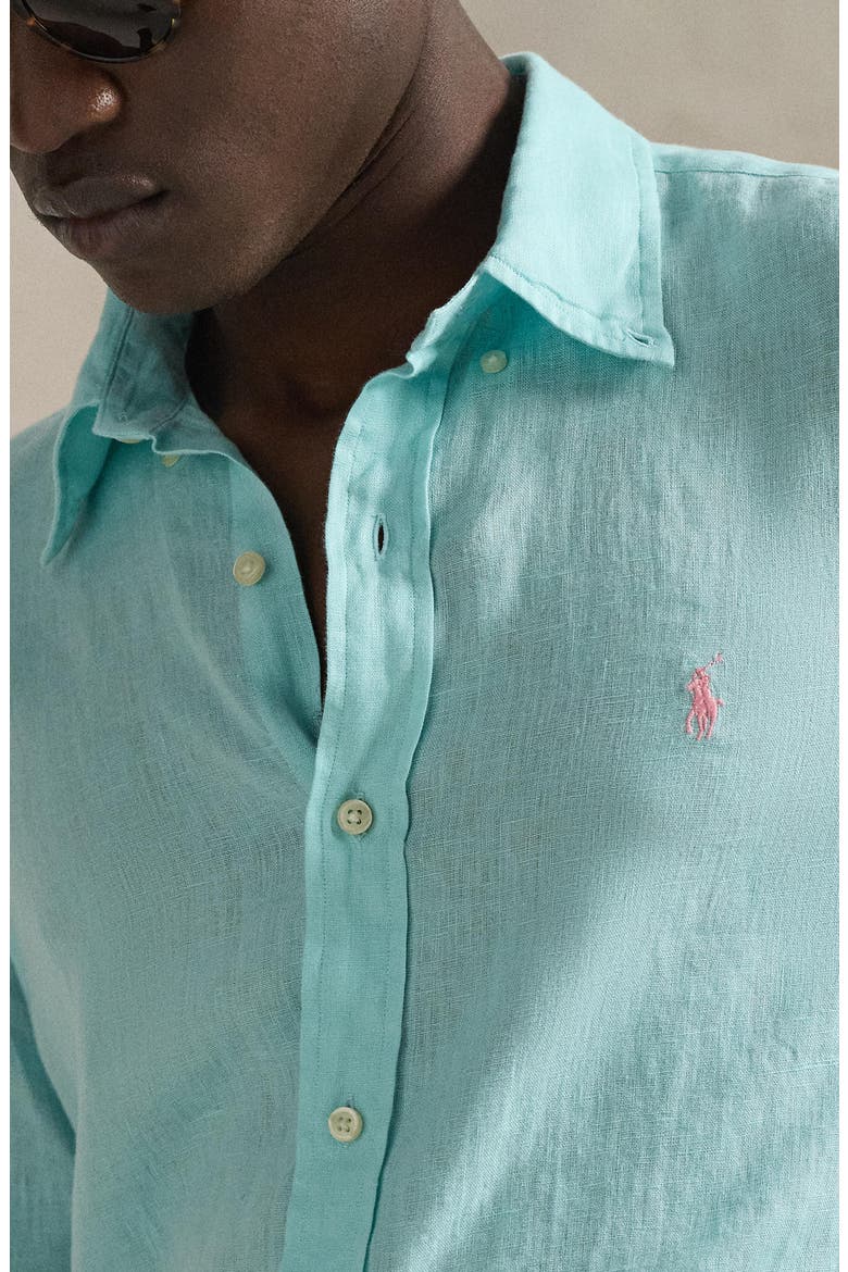 Classic Fit Linen Button-Down Shirt, Alternate, color, NEW AQUA