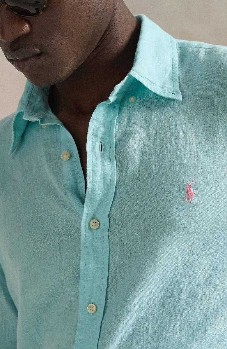 Polo Ralph Lauren Classic Fit Linen Button-Down Shirt, Alternate, color, New Aqua