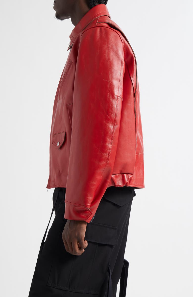 Sacai Leather Bomber Jacket, Alternate, color, 