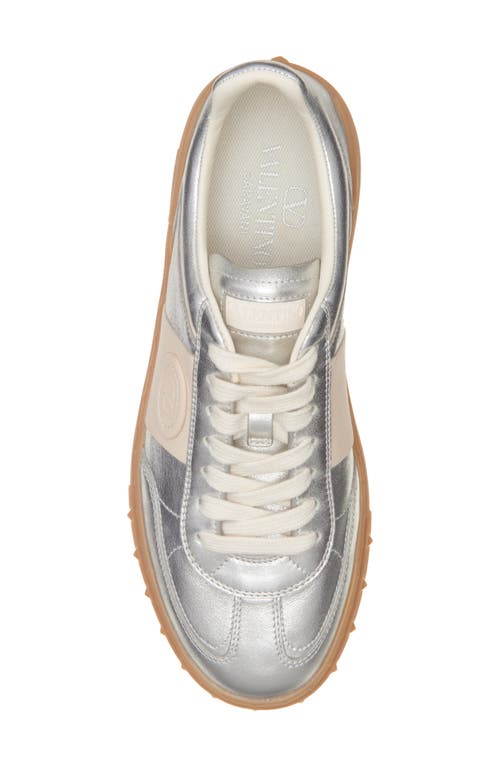 Valentino Laminated Leather Upvillage Sneakers In Silver