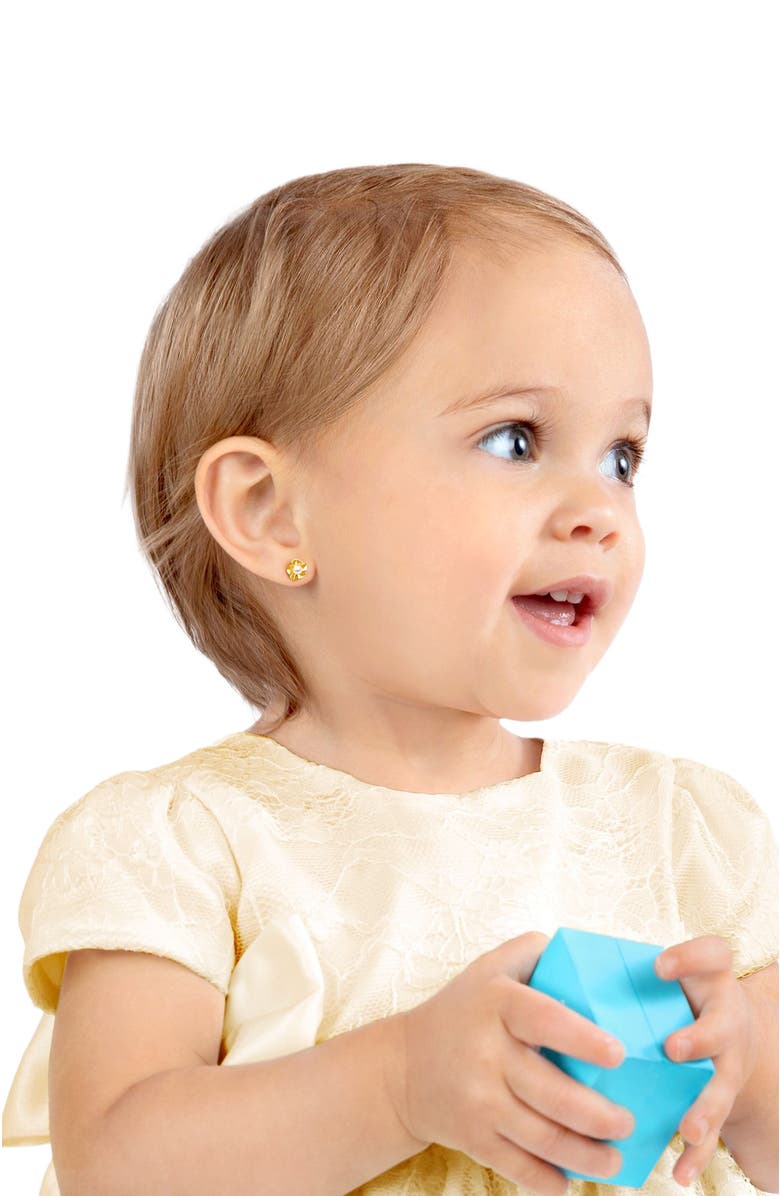 Tiny Blessings 14K Gold Ruffled Petals with Pearl Studs Screw Back Earrings, Alternate, color, 14K Yellow Gold