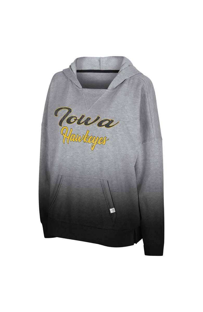 COLOSSEUM Women's Colosseum Heathered Gray Iowa Hawkeyes On Wednesdays Dip-Dye Pullover Hoodie, Alternate, color,