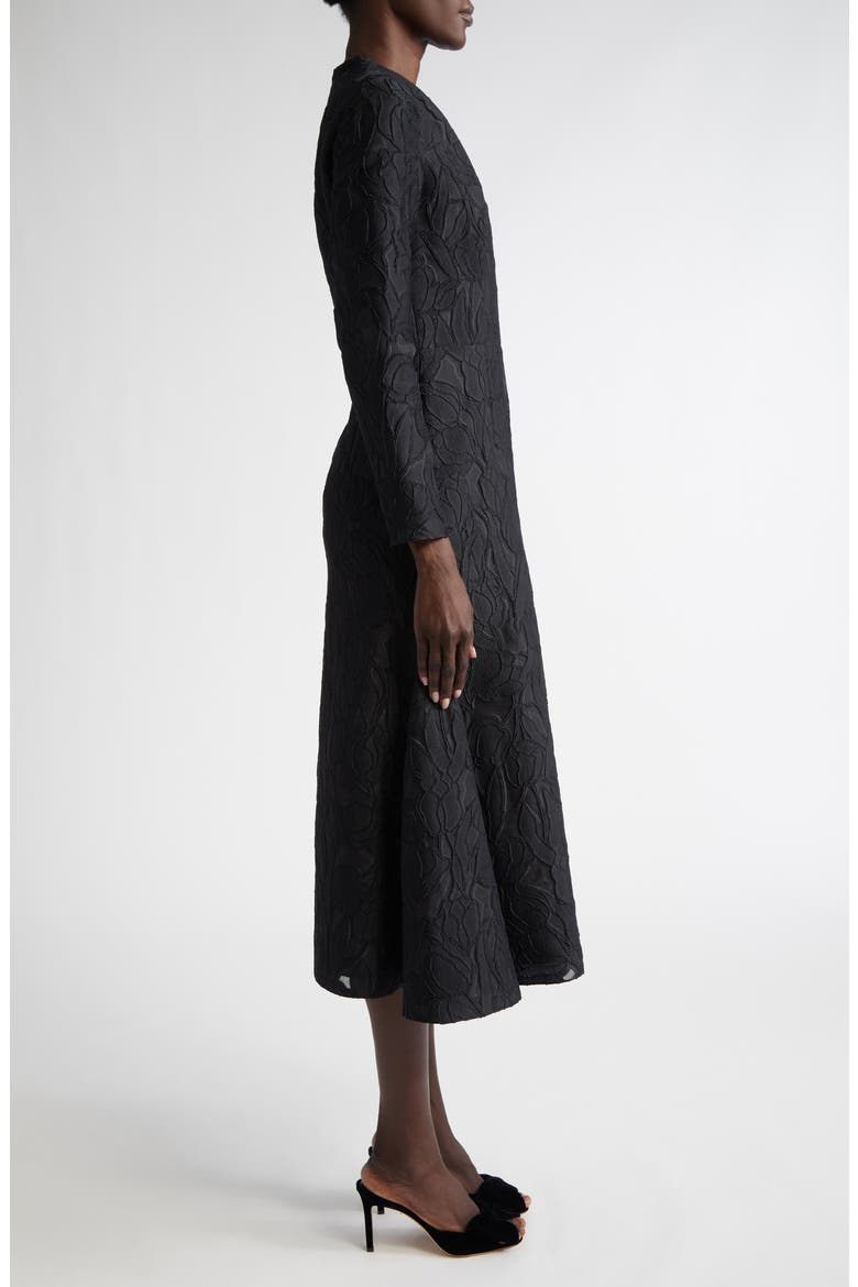 Seneca Burnout Floral Jacquard Long Sleeve Fit & Flare Dress, Alternate, color, BLACK ON BLACK