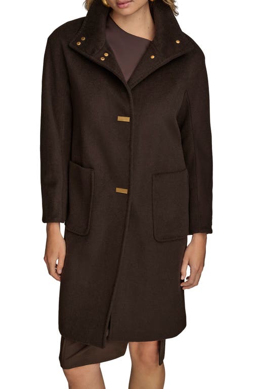 Donna Karan New York Converible Collar Wool Blend Coat In Brown
