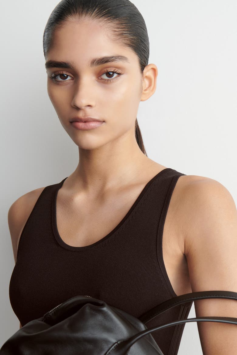 Knitted Scoop-Neck Tank Top, Alternate, color, BROWN