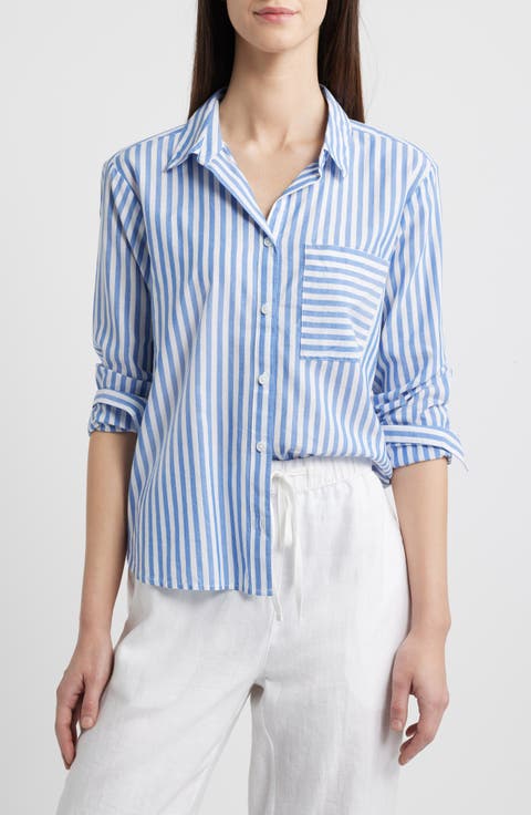 Candy Stripe Cotton Blend Button-Up Shirt