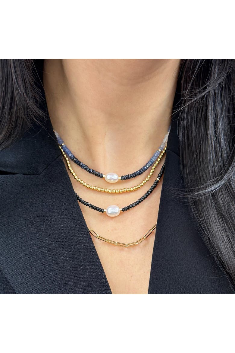 Blue Sapphire Bead Pearl Necklace, Alternate, color, Blue Sapphire