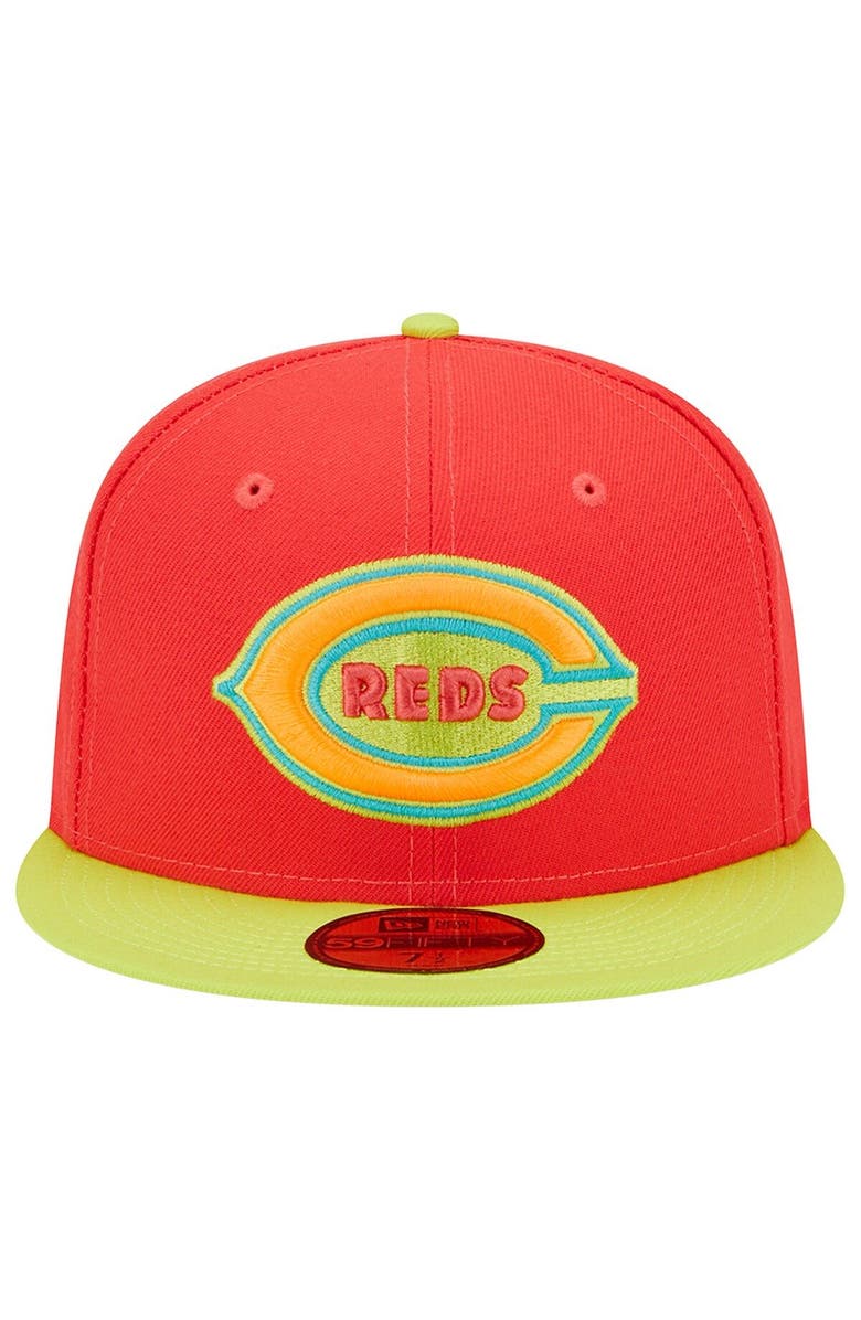 New Era Men's New Era Red/Neon Green Cincinnati Reds 1938 MLB All-Star Game  Lava Highlighter Combo 59FIFTY Fitted Hat, Alternate, color, 