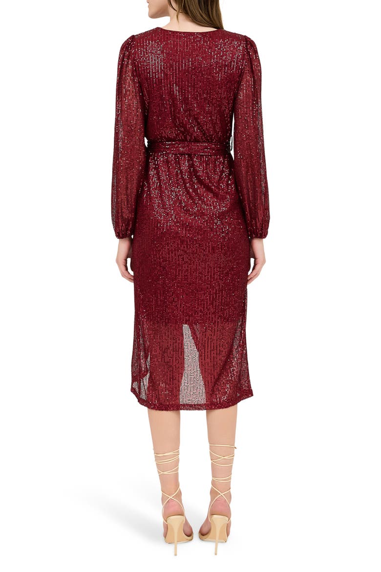 Sequin Long Sleeve Dress, Alternate, color, BURGUNDY
