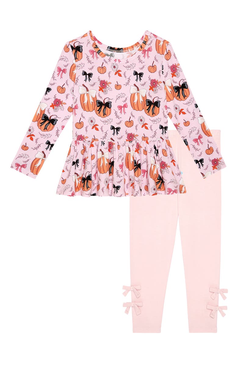 Posh Peanut Pumpkin Floral Peplum Top & Leggings Set, Main, color, Pink