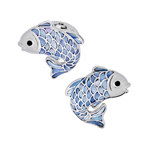 Koi Fish Mother of Pearl Sterling Cufflinks