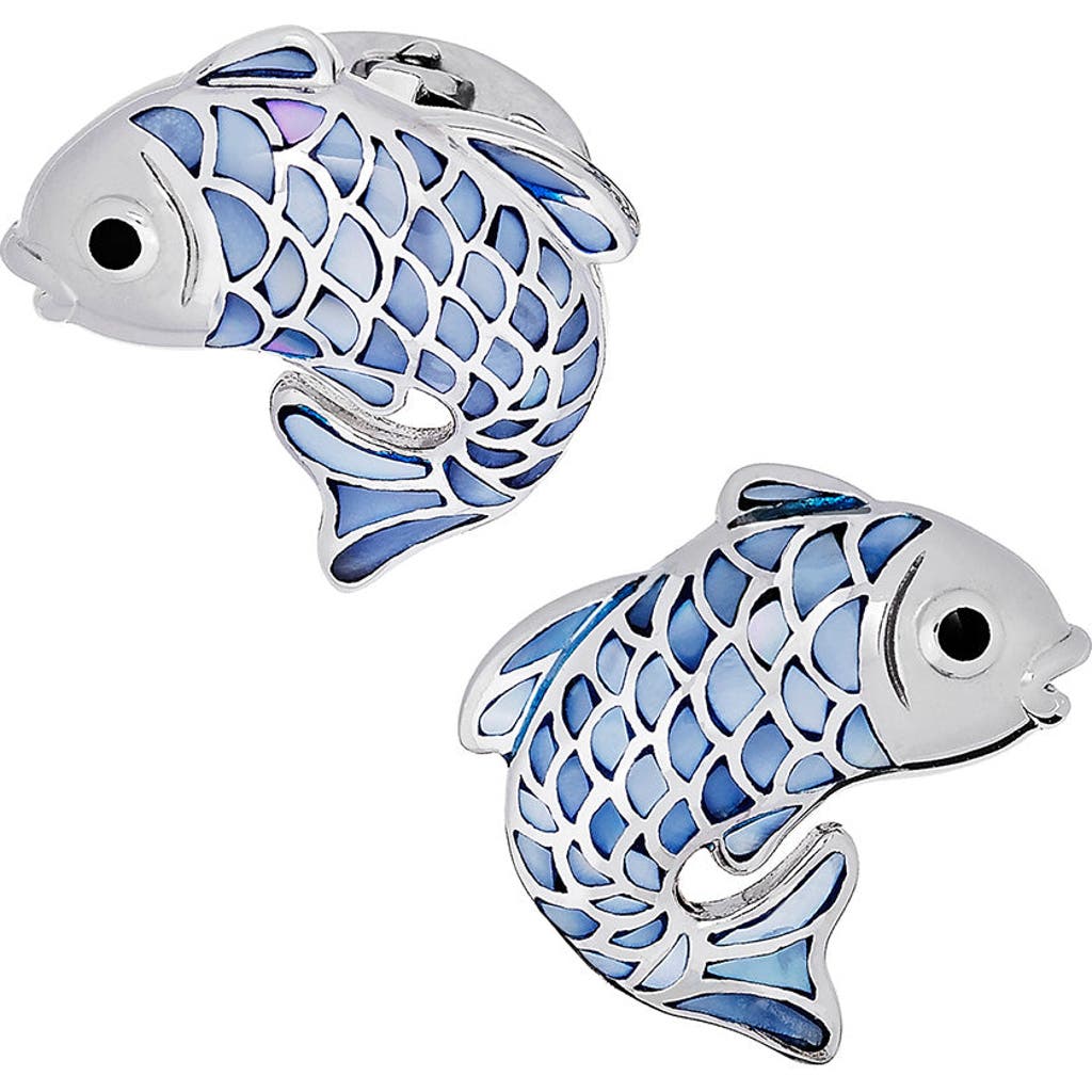 Jan Leslie Koi Fish Mother Of Pearl Sterling Cufflinks In Blue