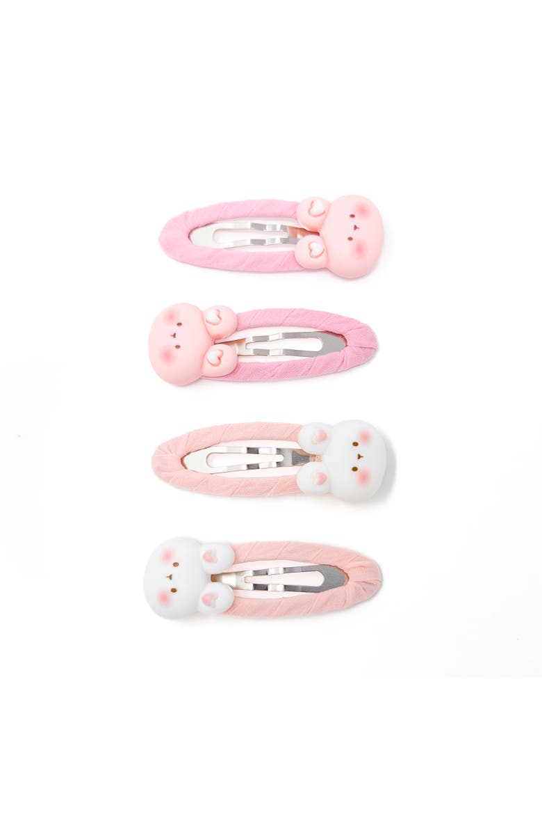 4pc Bunny Hug Snap Clip Set, Alternate, color, Baby Pink & Pastel Pink