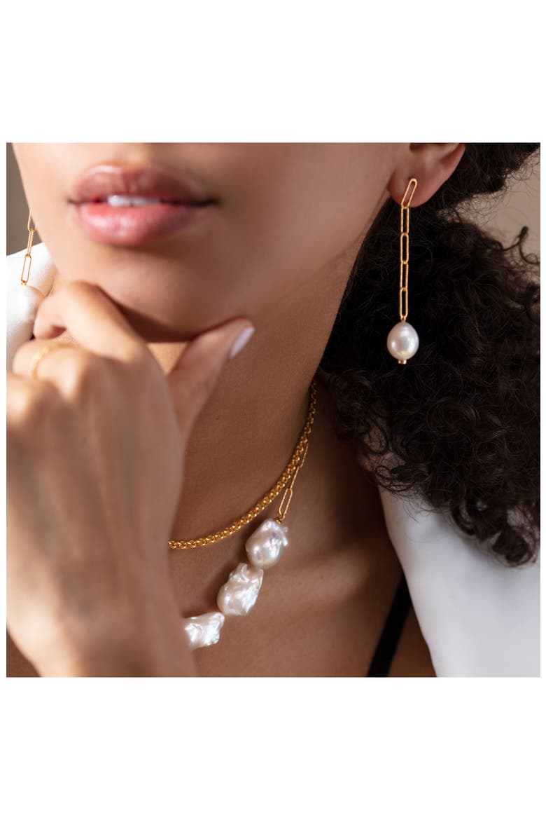 Baroque Pearl Linear Drop Earrings, Alternate, color, YELLOW GOLD