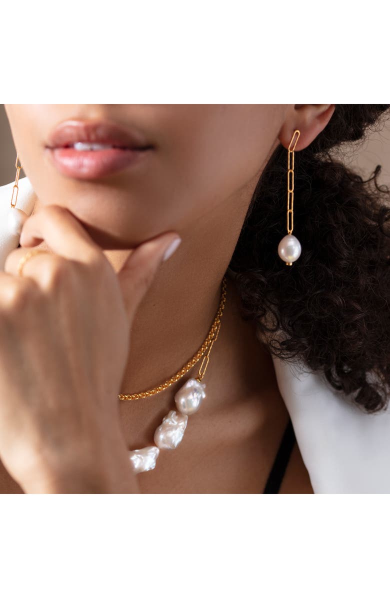 Monica Vinader Baroque Pearl Linear Drop Earrings, Alternate, color, Yellow Gold