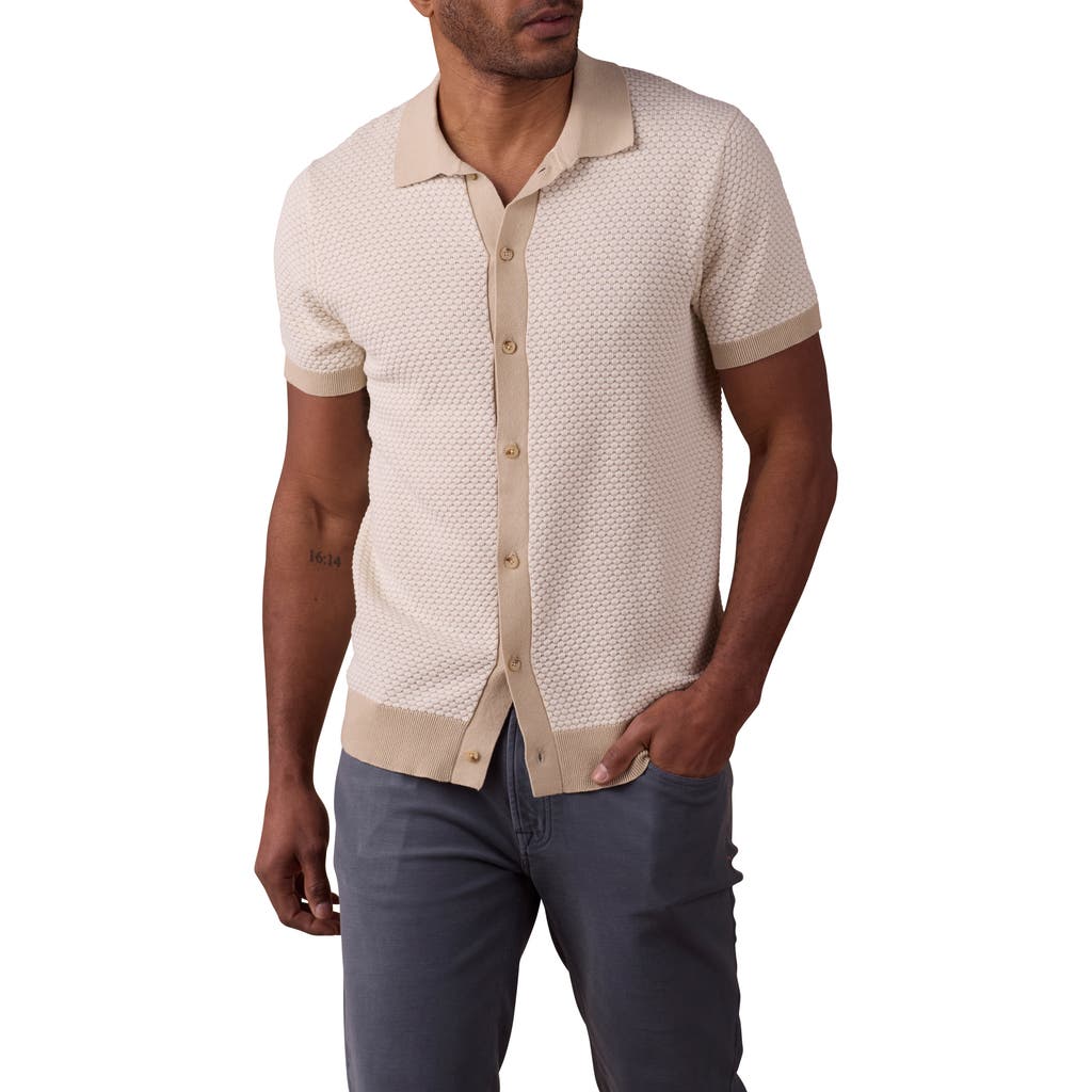The Normal Brand Robles Jacquard Knit Short Sleeve Button-up Shirt In Ivory/khaki