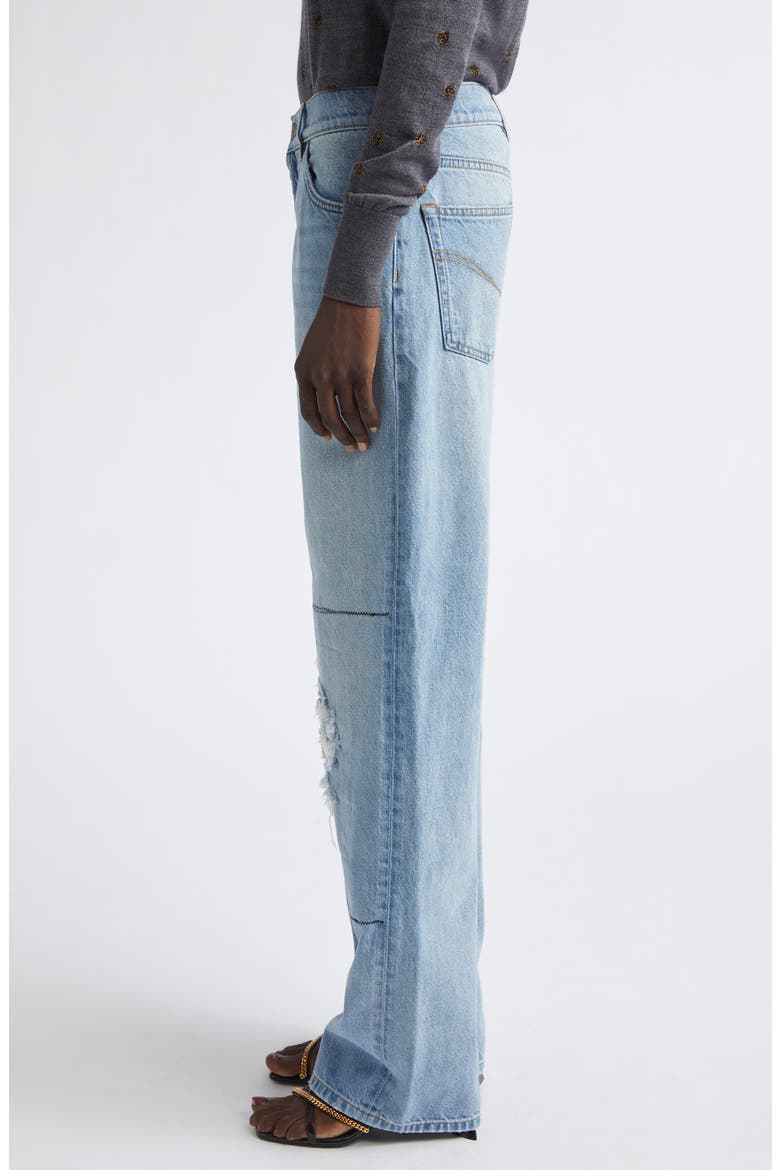 Distressed Patched Straight Let Jeans, Alternate, color, MID BLUE