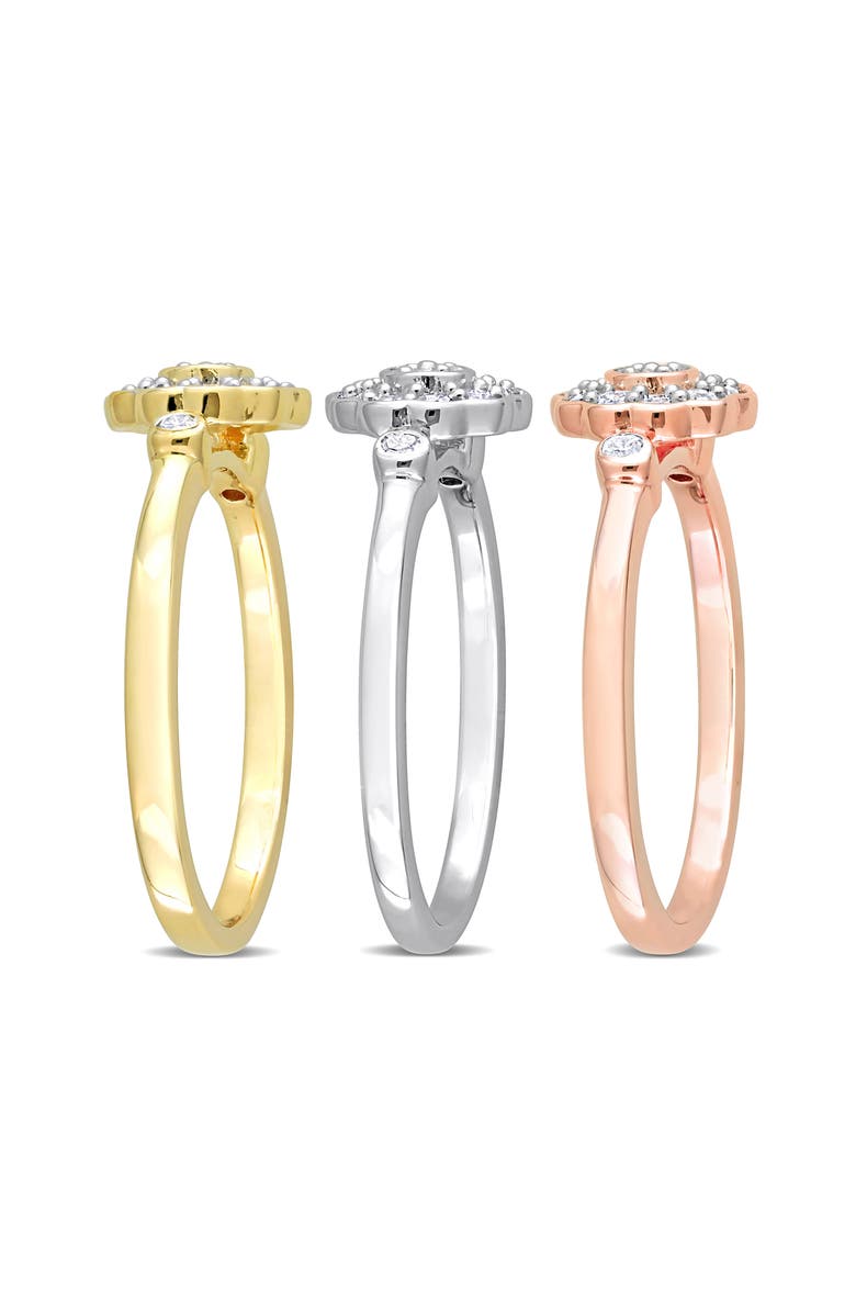 DELMAR 3-Piece Assorted Diamond Flower Rings, Alternate, color, Silver/ Gold/ Rose Gold