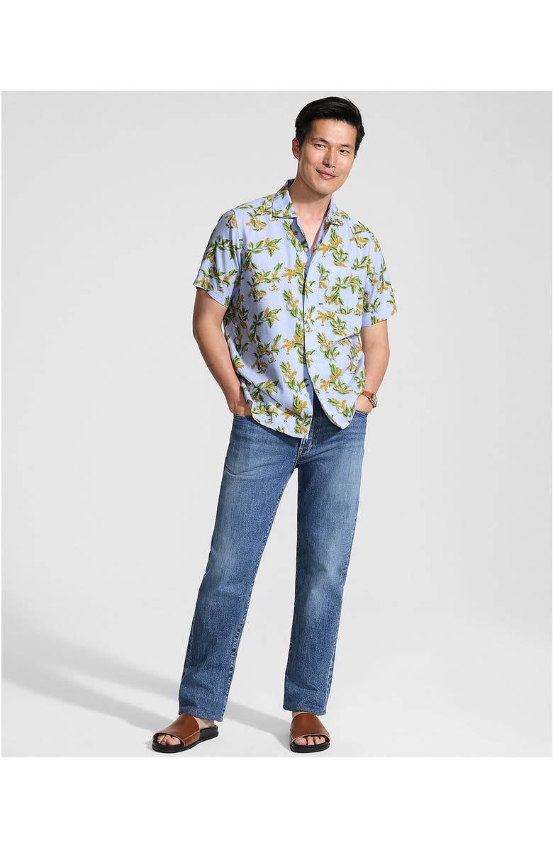 Lands' End Short Sleeve Camp Collar Hawaiian Shirt, Alternate, color, Slate Blue Stipple Palm