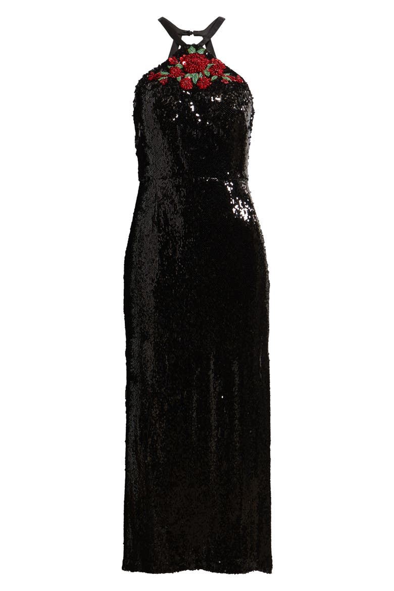 Sequin Halter Gown, Alternate, color, BLACK