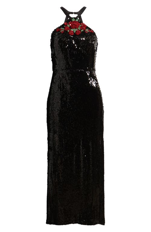Eliza J Sequin Halter Gown In Black