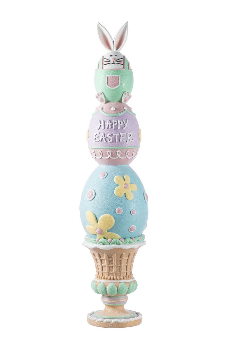 Glitzhome 30.5"H Easter Resin Stacked Egg & Bunny Porch Decor, Main, color, White