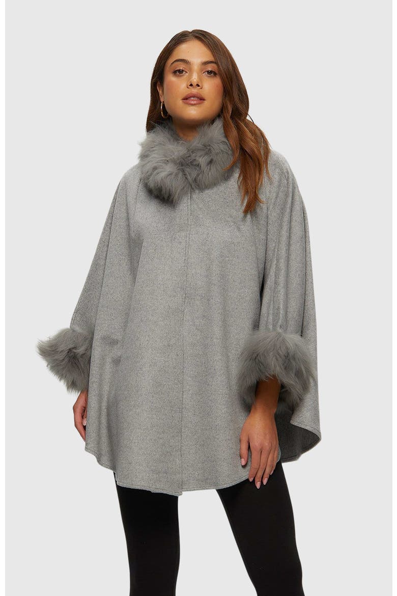 Wool And Cashmere Blend Cape With Trim, Main, color, GRAY