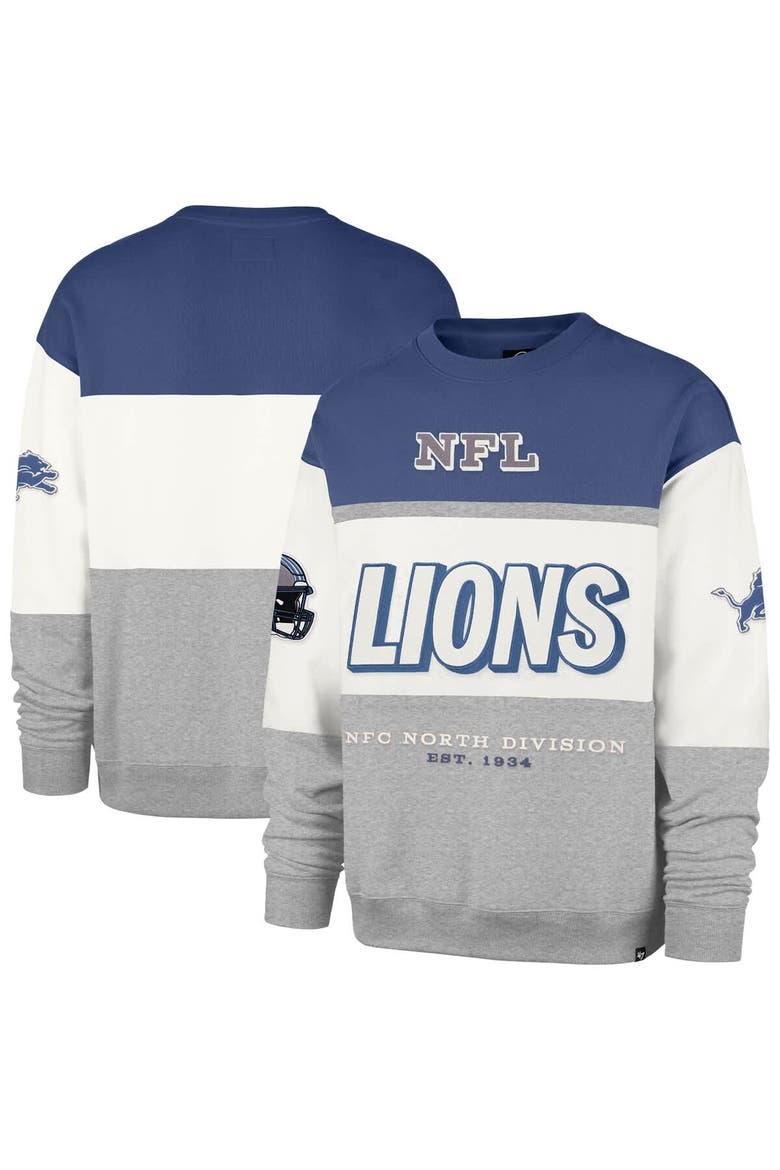 Men's '47 Blue/Gray Detroit Lions Breeze Maximalist Sweatshirt, Main, color, Blue