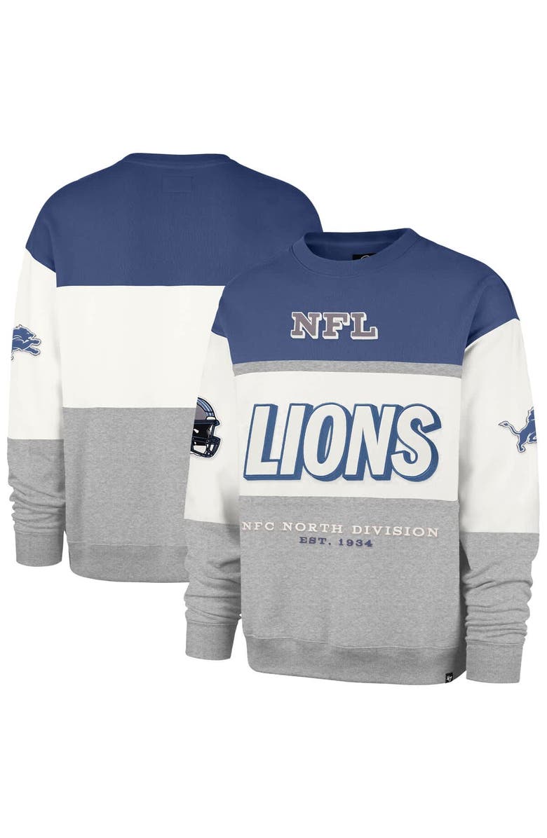 '47 Men's '47 Blue/Gray Detroit Lions Breeze Maximalist Sweatshirt, Main, color, Blue
