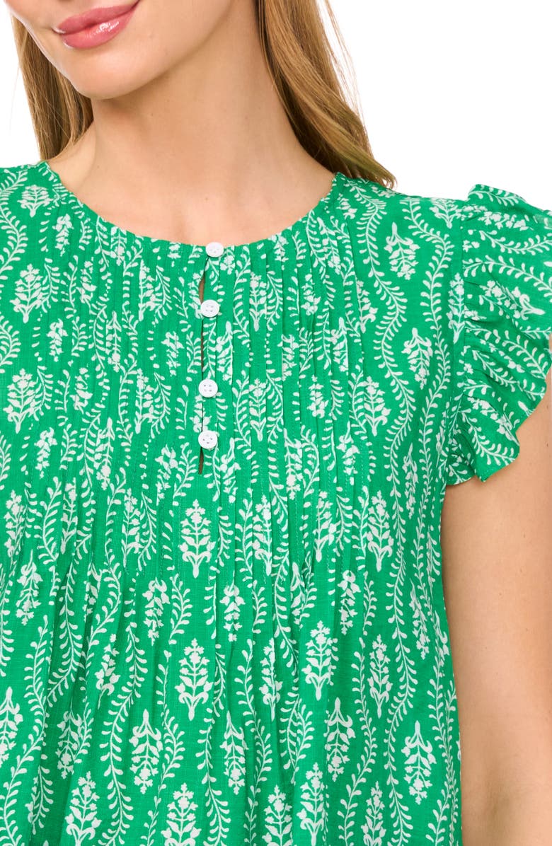 CeCe Floral Pintuck Pleat Top, Alternate, color, Kelly Green