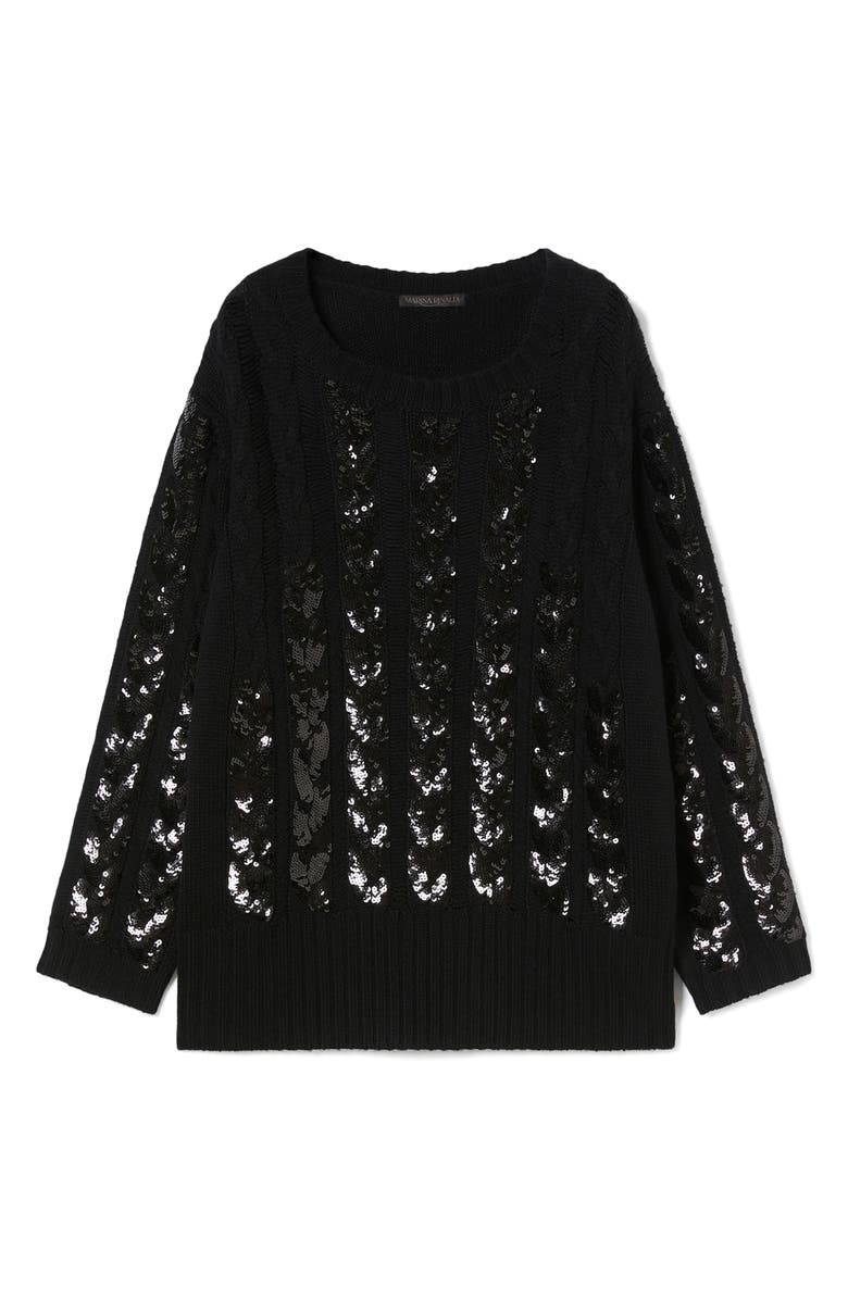 Marina Rinaldi Zac Sequin Cable Stitch Virgin Wool Blend Sweater, Alternate, color, Black