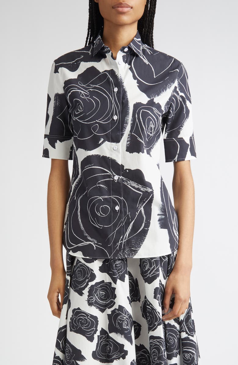 Marni Rose Print Cotton Poplin Shirt, Main, color, Lily/White