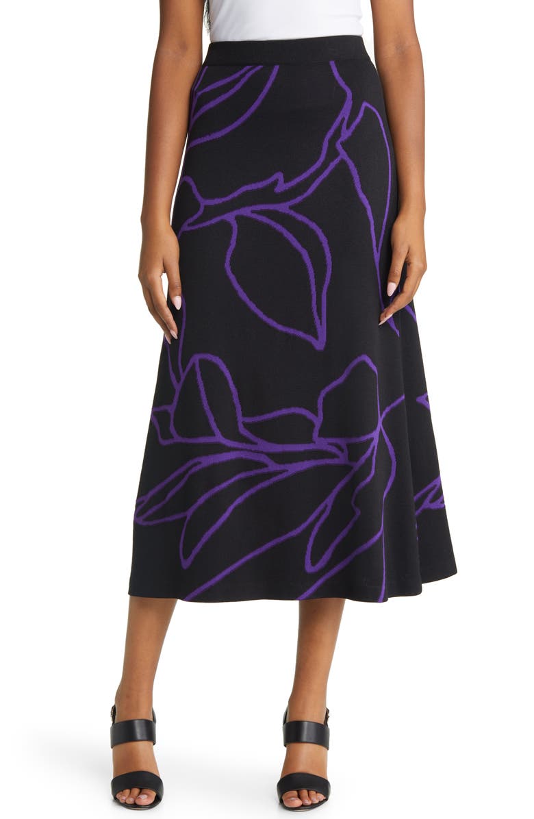Ming Wang Abstract Floral Print A-Line Midi Skirt, Main, color, 
