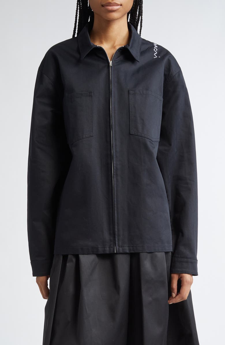 Marni Logo Embroidered Cotton Gabardine Shirt Jacket, Main, color, Black