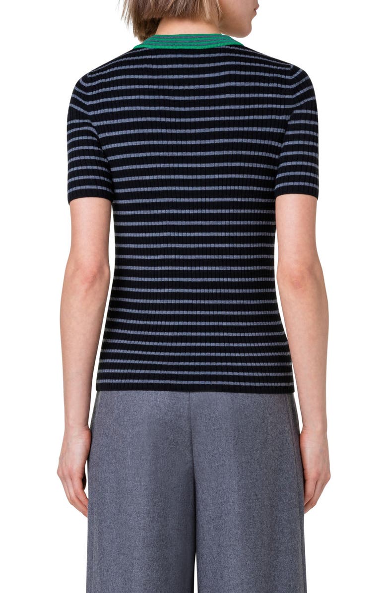 Akris punto Stripe Rib Short Sleeve Virgin Merino Wool Sweater, Alternate, color,