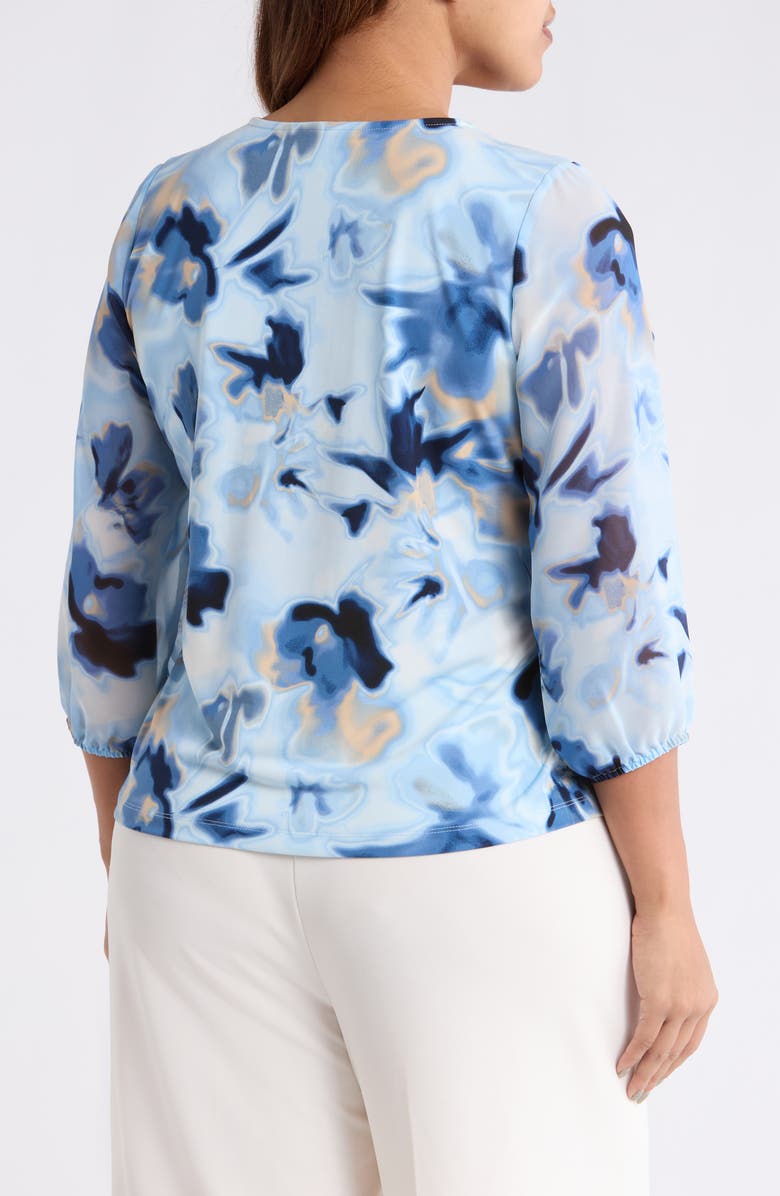Anne Klein Cascade Ruffle Floral Print Top, Alternate, color, Lakeshore